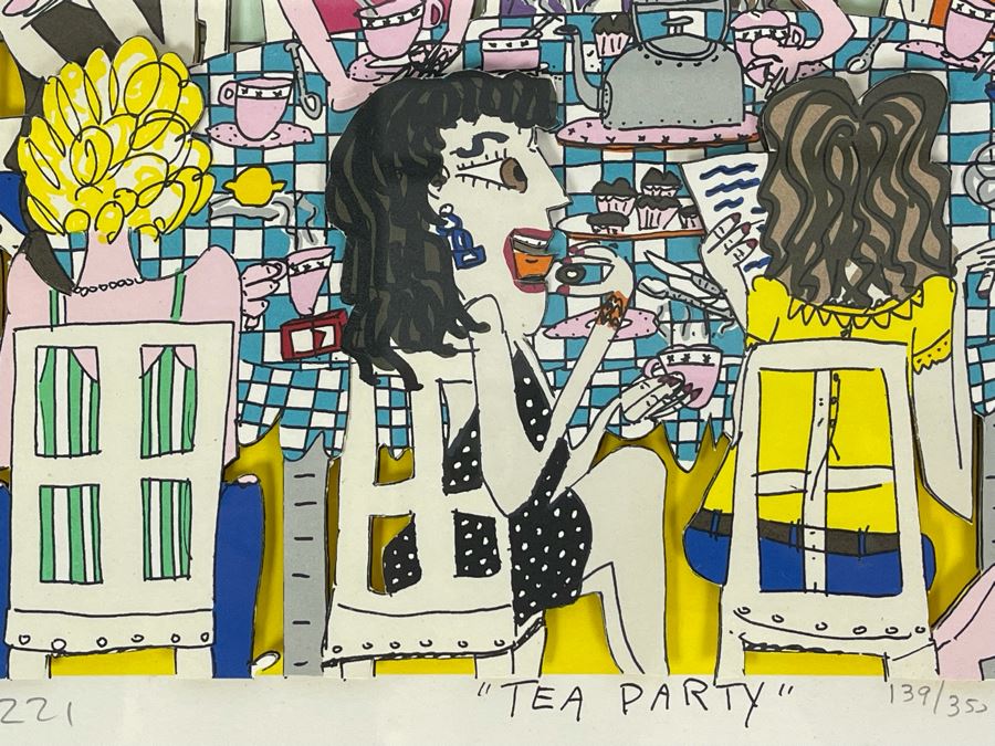 James Rizzi (1950-2011) American Pop Artist Framed Limited Edition 3-D Serigraph Titled 'Tea Party' Signed 139 Of 350 1990 With Certificate Of Authenticity 8.5 X 10.5 Estimate $1,000-$2,900 [Photo 8]