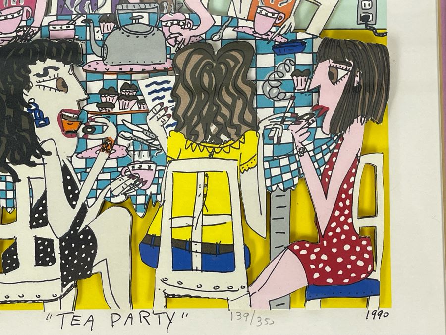 James Rizzi (1950-2011) American Pop Artist Framed Limited Edition 3-D Serigraph Titled 'Tea Party' Signed 139 Of 350 1990 With Certificate Of Authenticity 8.5 X 10.5 Estimate $1,000-$2,900 [Photo 11]