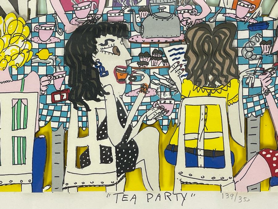James Rizzi (1950-2011) American Pop Artist Framed Limited Edition 3-D Serigraph Titled 'Tea Party' Signed 139 Of 350 1990 With Certificate Of Authenticity 8.5 X 10.5 Estimate $1,000-$2,900 [Photo 12]