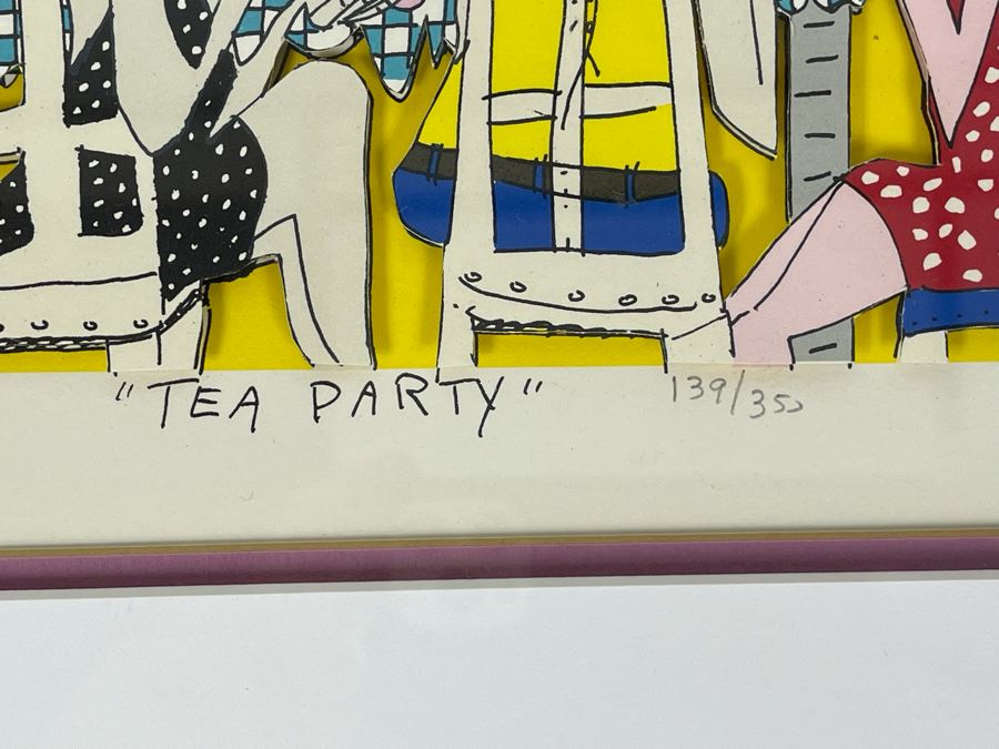 James Rizzi (1950-2011) American Pop Artist Framed Limited Edition 3-D Serigraph Titled 'Tea Party' Signed 139 Of 350 1990 With Certificate Of Authenticity 8.5 X 10.5 Estimate $1,000-$2,900 [Photo 6]