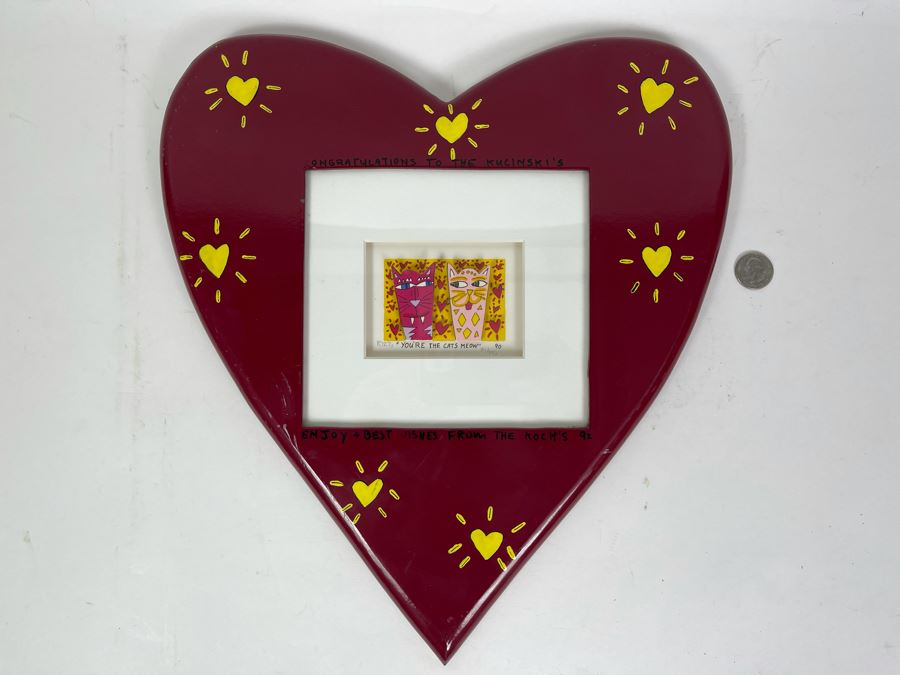 James Rizzi (1950-2011) American Pop Artist Limited Edition Signed 3-D Serigraph Titled 'You're The Cats Meow' With Custom Heart Frame And Documentation 2 X 3 Image - 311 Of 350 1990 Estimate $200-$300 [Photo 8]