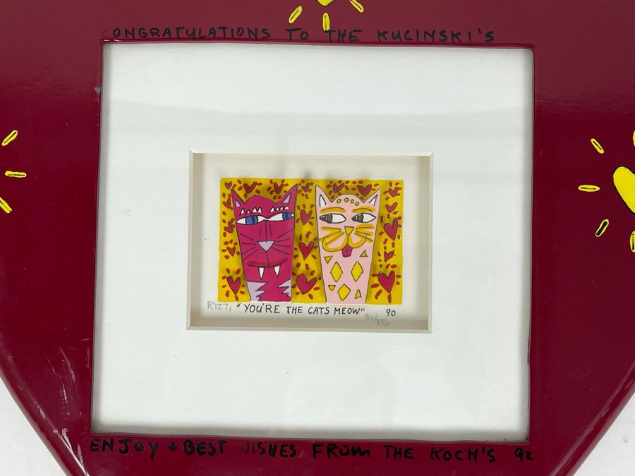 James Rizzi (1950-2011) American Pop Artist Limited Edition Signed 3-D Serigraph Titled 'You're The Cats Meow' With Custom Heart Frame And Documentation 2 X 3 Image - 311 Of 350 1990 Estimate $200-$300 [Photo 3]