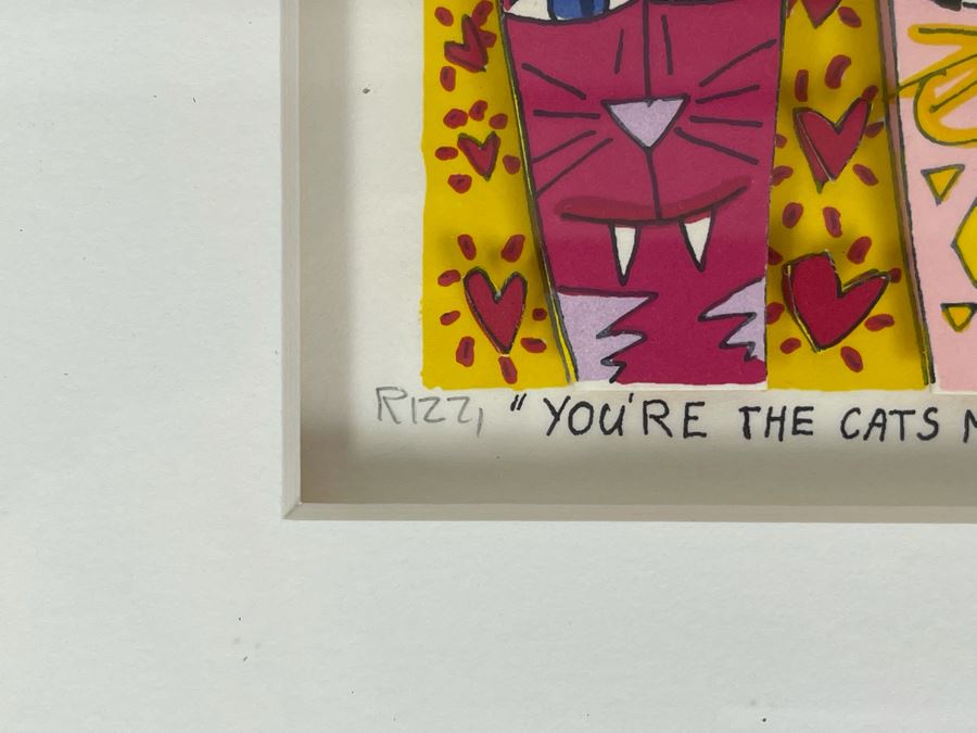 James Rizzi (1950-2011) American Pop Artist Limited Edition Signed 3-D Serigraph Titled 'You're The Cats Meow' With Custom Heart Frame And Documentation 2 X 3 Image - 311 Of 350 1990 Estimate $200-$300 [Photo 4]