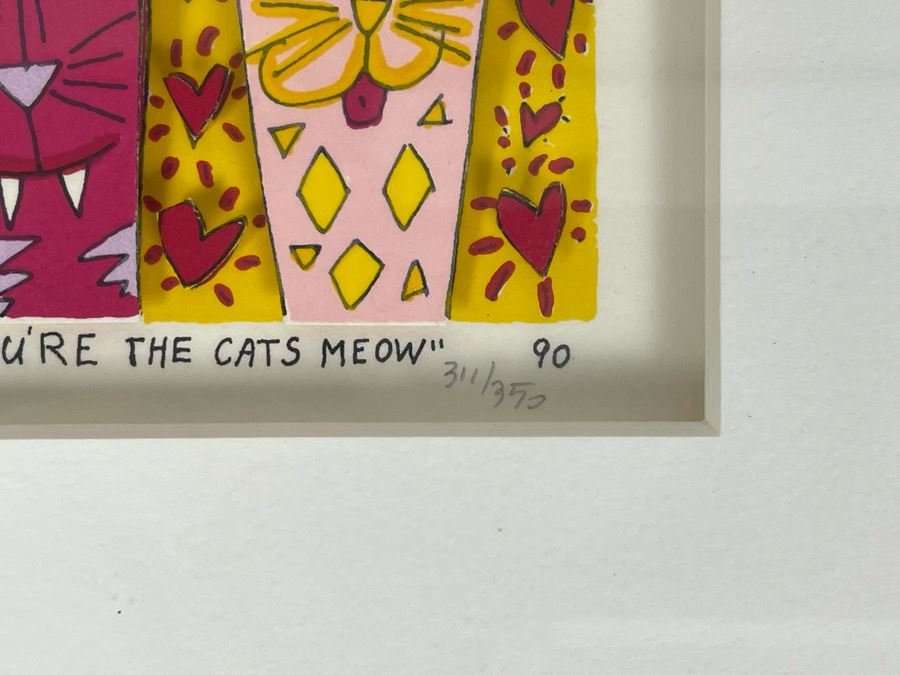 James Rizzi (1950-2011) American Pop Artist Limited Edition Signed 3-D Serigraph Titled 'You're The Cats Meow' With Custom Heart Frame And Documentation 2 X 3 Image - 311 Of 350 1990 Estimate $200-$300 [Photo 5]