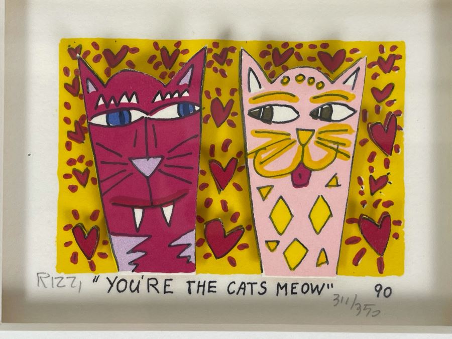 James Rizzi (1950-2011) American Pop Artist Limited Edition Signed 3-D Serigraph Titled 'You're The Cats Meow' With Custom Heart Frame And Documentation 2 X 3 Image - 311 Of 350 1990 Estimate $200-$300 [Photo 6]
