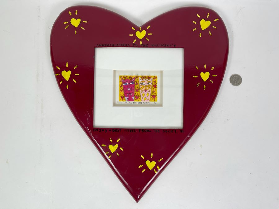 James Rizzi (1950-2011) American Pop Artist Limited Edition Signed 3-D Serigraph Titled 'You're The Cats Meow' With Custom Heart Frame And Documentation 2 X 3 Image - 311 Of 350 1990 Estimate $200-$300 [Photo 9]