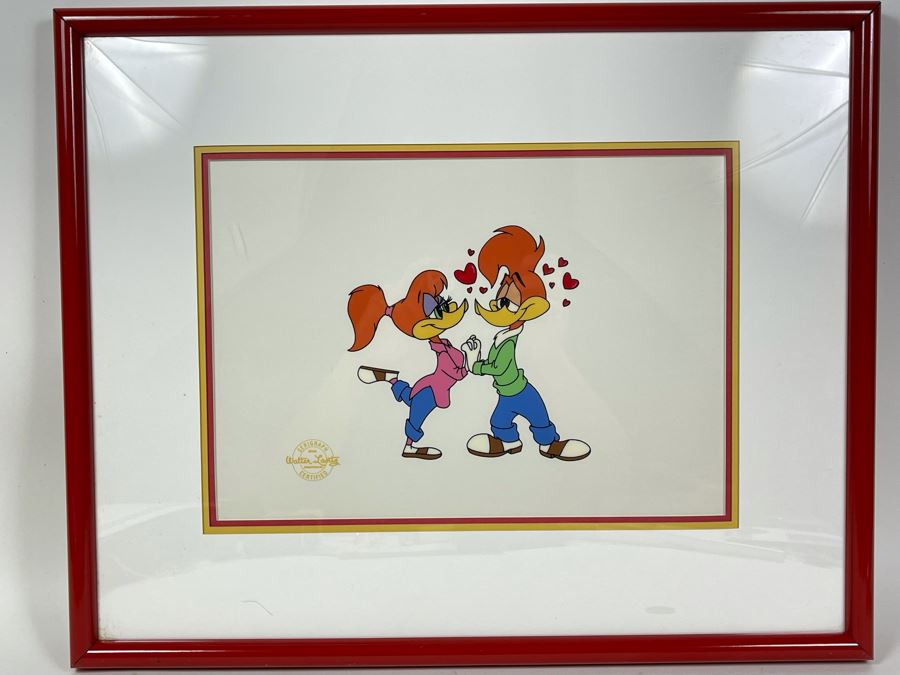 Framed Limited Edition Fine Art Serigraph Cel Created From Original Art In The Walter Lantz Archives Titled 'Lovebirds' Winnie And Woody Woodpecker With COA 13.5 X 9.5 [Photo 1]