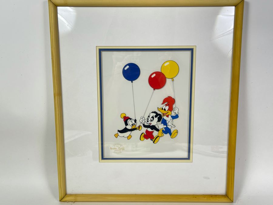 Framed Limited Edition Fine Art Serigraph Cel Created From Original Art In The Walter Lantz Archives Titled 'Party Pals' Woody Woodpecker, Chilly Willy And Andy Panda With COA 8 X 10.5