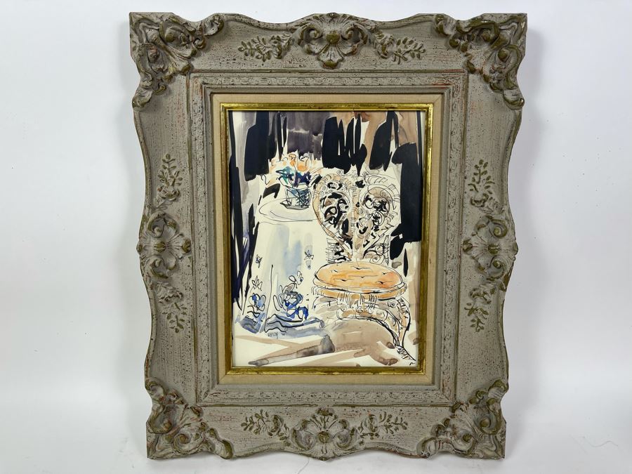 Original 1974 Mildred Lapson Watercolor Painting In Frame 9 X 12 [Photo 2]