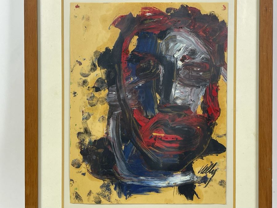 Original Philip Kelly (1950-2010, Ireland / Mexico City) Painting Titled 'Cabeza III' 8.5 X 11 1990 Mexico DF Signed Front And Back [Photo 6]