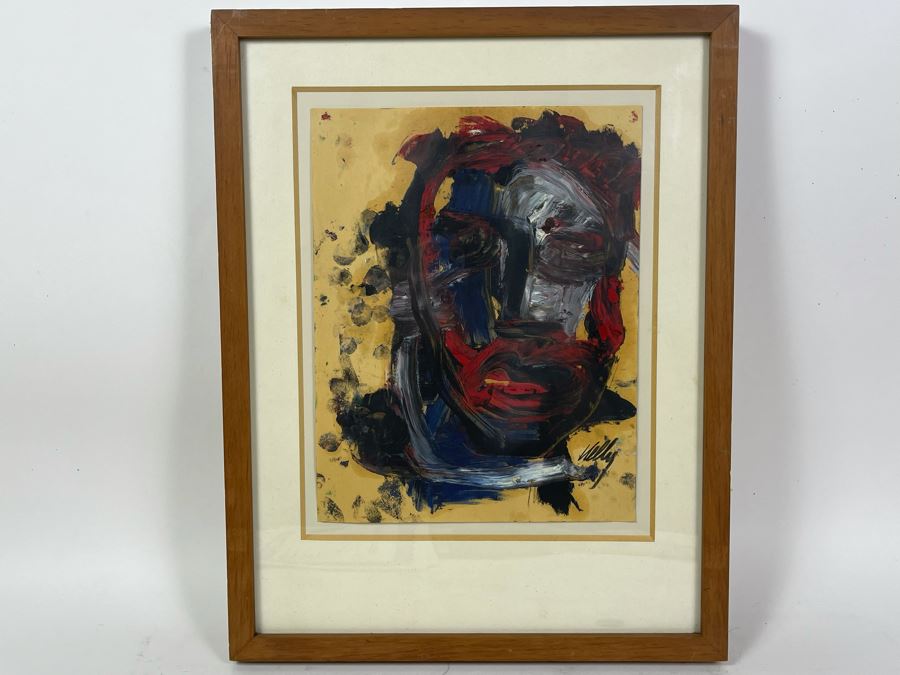 Original Philip Kelly (1950-2010, Ireland / Mexico City) Painting Titled 'Cabeza III' 8.5 X 11 1990 Mexico DF Signed Front And Back [Photo 3]
