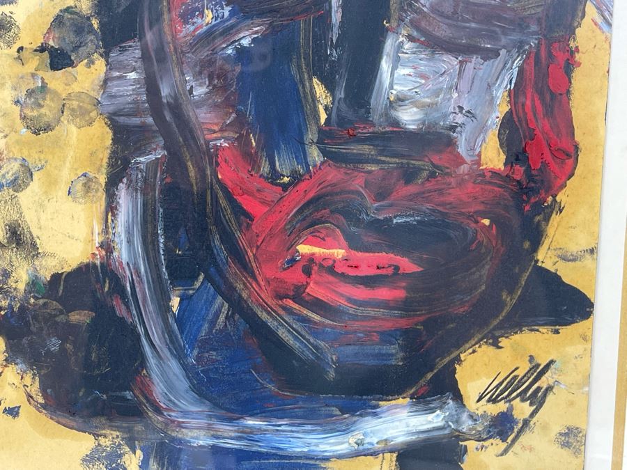 Original Philip Kelly (1950-2010, Ireland / Mexico City) Painting Titled 'Cabeza III' 8.5 X 11 1990 Mexico DF Signed Front And Back [Photo 8]