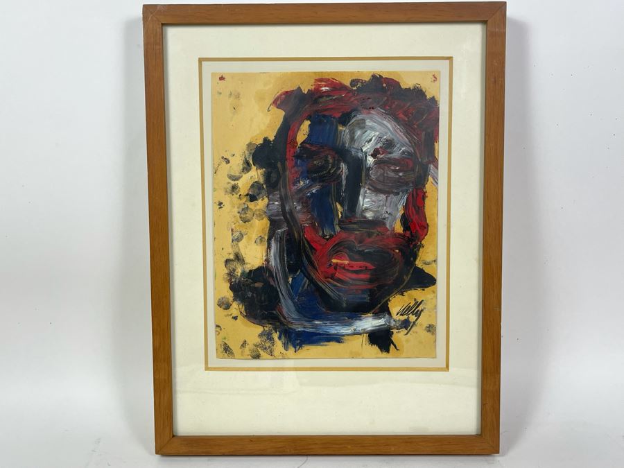 Original Philip Kelly (1950-2010, Ireland / Mexico City) Painting Titled 'Cabeza III' 8.5 X 11 1990 Mexico DF Signed Front And Back [Photo 2]
