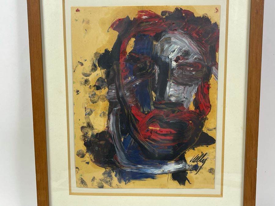 Original Philip Kelly (1950-2010, Ireland / Mexico City) Painting Titled 'Cabeza III' 8.5 X 11 1990 Mexico DF Signed Front And Back [Photo 4]
