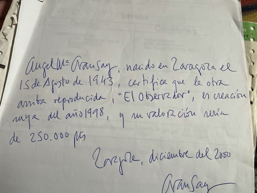 Original Angel Aransay Ortega (1943-2015, Spain) Painting In Frame 1998 21 X 28 (See Details Page For Artist Website: angelaransay.com) Signed Aransay 707 98 With Original Shipping Documentation From Spain [Photo 17]