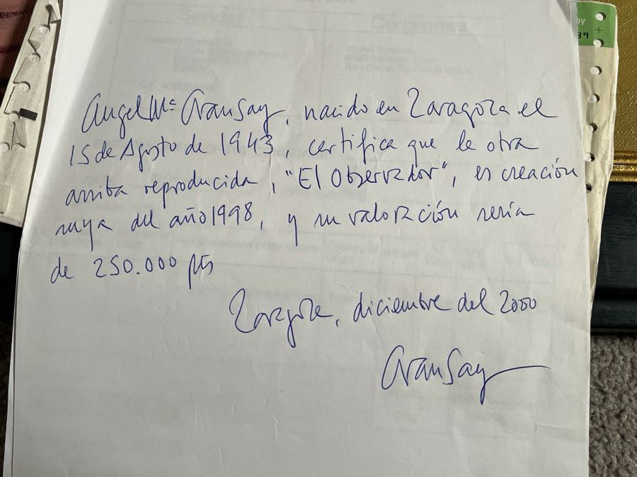 Original Angel Aransay Ortega (1943-2015, Spain) Painting In Frame 1998 21 X 28 (See Details Page For Artist Website: angelaransay.com) Signed Aransay 707 98 With Original Shipping Documentation From Spain [Photo 16]