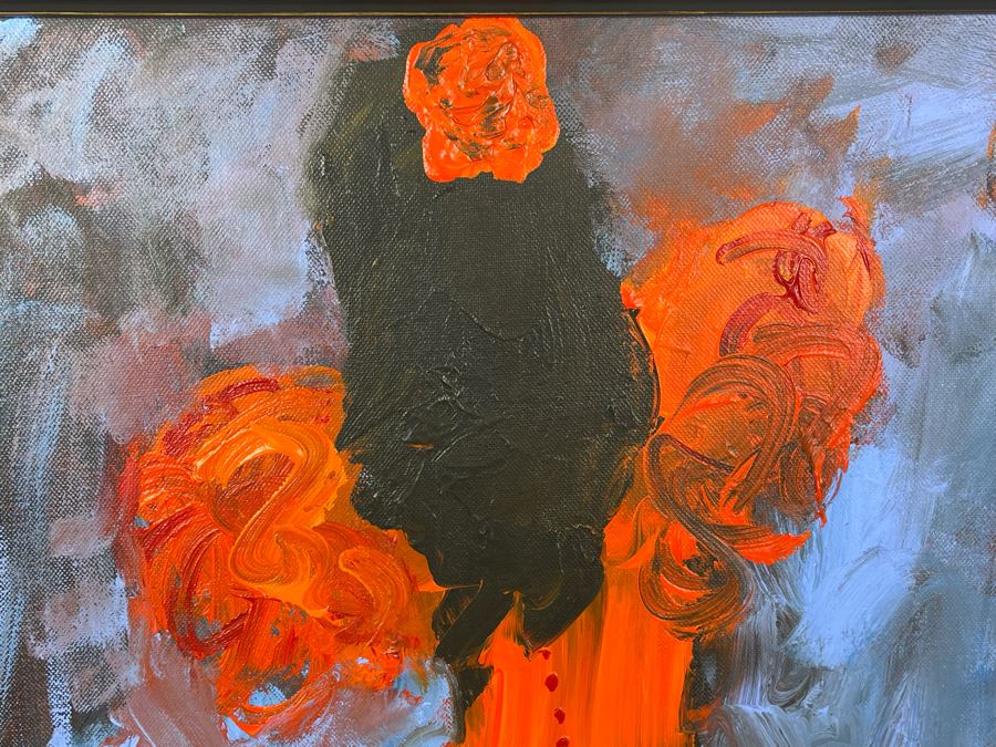 Original Painting Of Spanish Dancer In Red Dress Signed Sanders 2004 In Frame 19.5 X 23.5 [Photo 5]