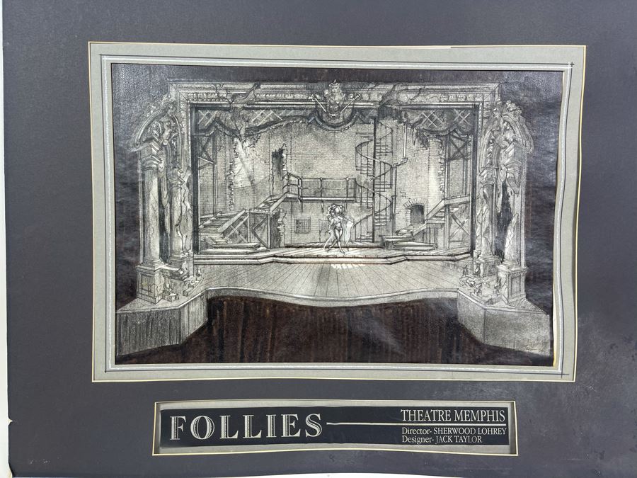 Original Theatrical Set Drawing Of Follies From Theatre Memphis Signed By Jack Taylor 1994 19 X 13