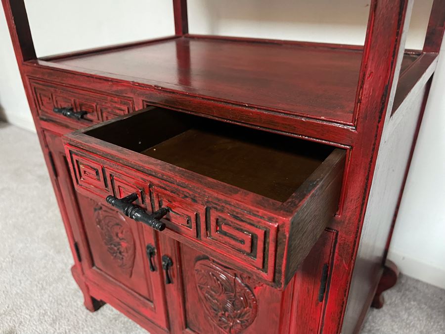 Painted Red Wooden Asian Cabinet 23W X 15D X 36H [Photo 5]
