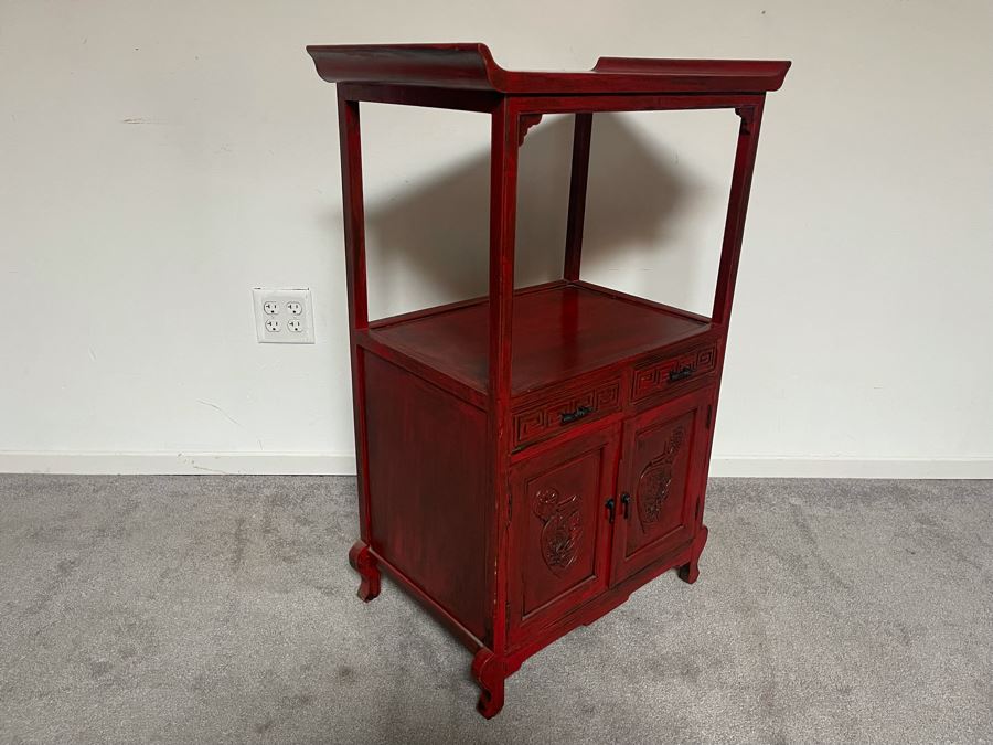 Painted Red Wooden Asian Cabinet 23W X 15D X 36H [Photo 7]