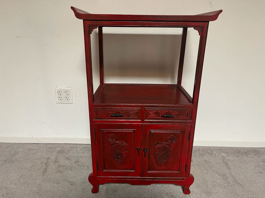 Painted Red Wooden Asian Cabinet 23W X 15D X 36H [Photo 1]