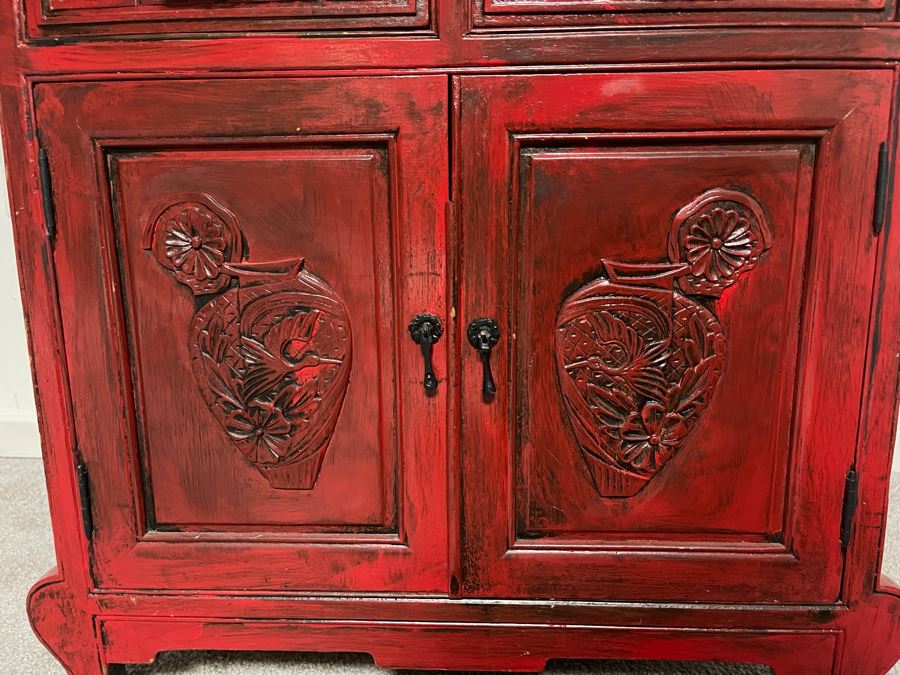 Painted Red Wooden Asian Cabinet 23W X 15D X 36H [Photo 4]