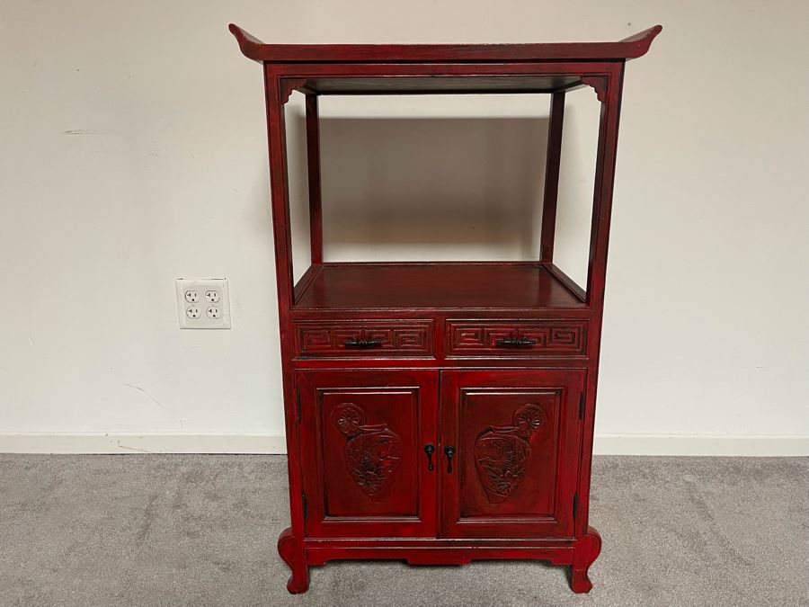 Painted Red Wooden Asian Cabinet 23W X 15D X 36H [Photo 2]