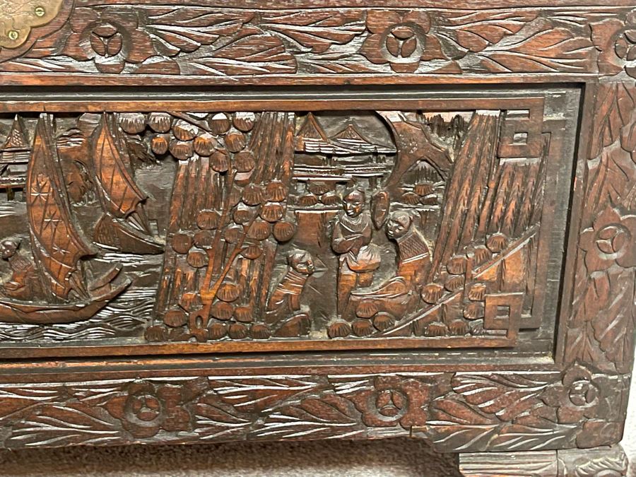 Vintage Chinese Camphorwood Hand Relief Carved Chest 36W X 17.5D X 22H [Photo 10]