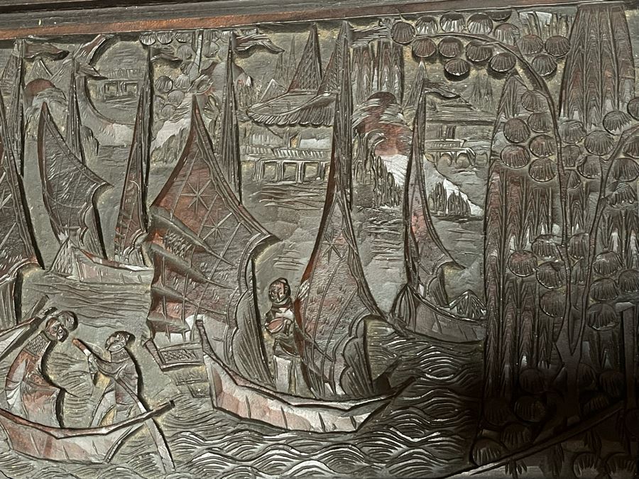 Vintage Chinese Camphorwood Hand Relief Carved Chest 36W X 17.5D X 22H [Photo 14]