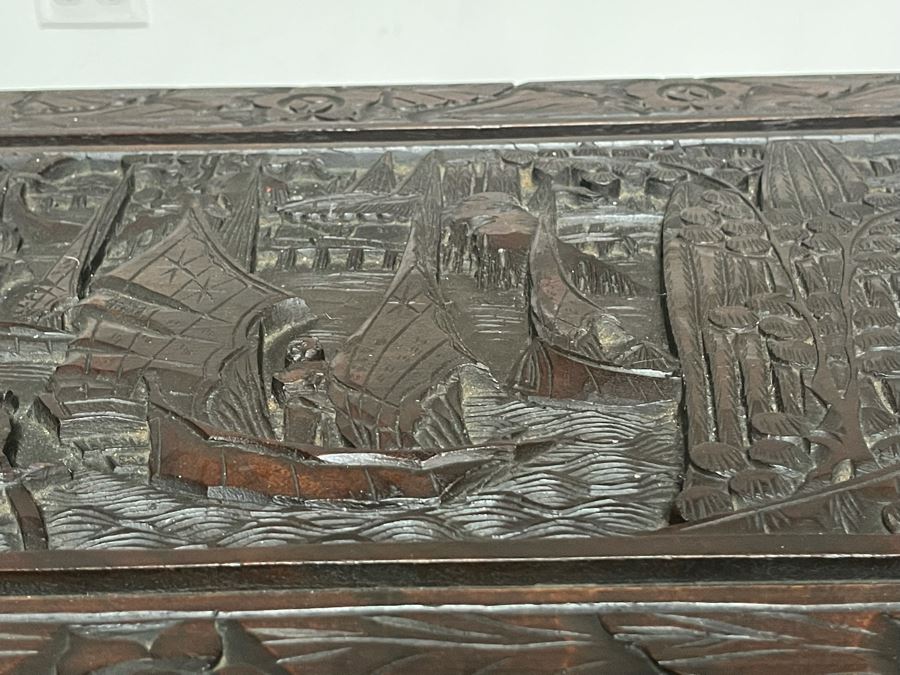 Vintage Chinese Camphorwood Hand Relief Carved Chest 36W X 17.5D X 22H [Photo 22]
