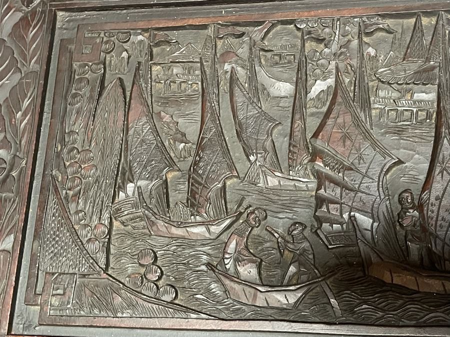 Vintage Chinese Camphorwood Hand Relief Carved Chest 36W X 17.5D X 22H [Photo 13]