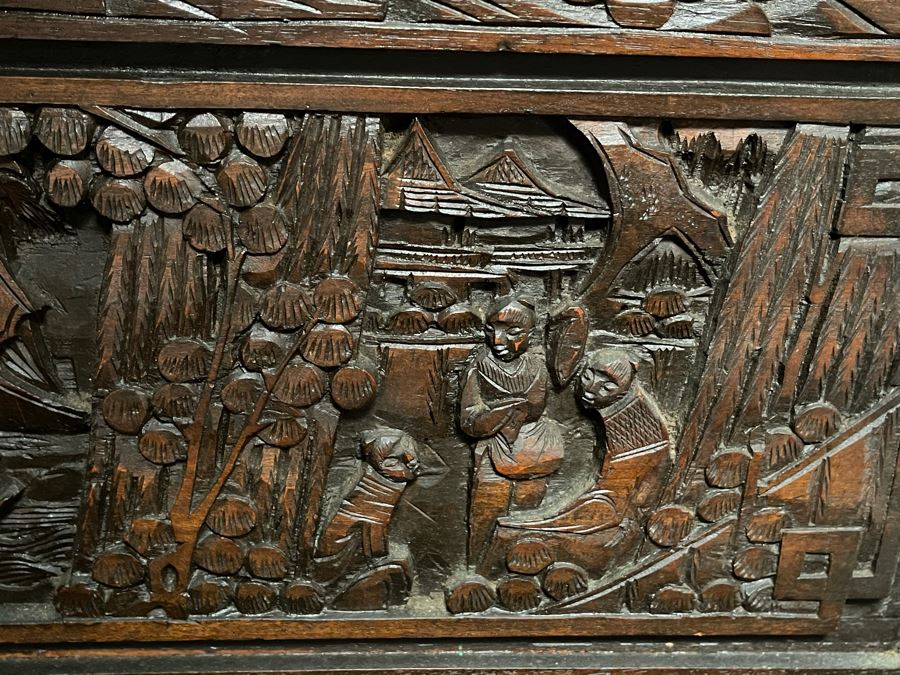 Vintage Chinese Camphorwood Hand Relief Carved Chest 36W X 17.5D X 22H [Photo 30]