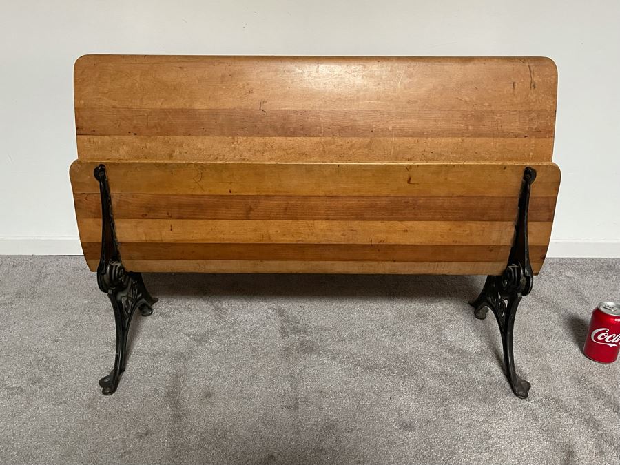 Antique Buffalo Hardware Co Cast Iron And Wood Schood Desk Bench 36W X 27D X 24H With Antique Slate School Chalkboard [Photo 5]