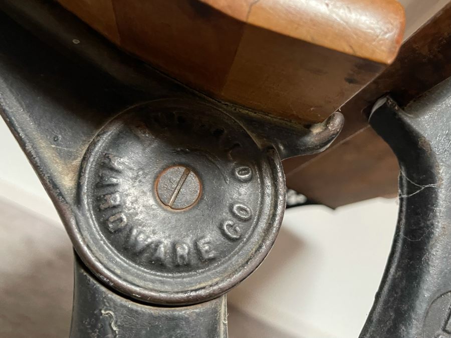 Antique Buffalo Hardware Co Cast Iron And Wood Schood Desk Bench 36W X 27D X 24H With Antique Slate School Chalkboard [Photo 9]