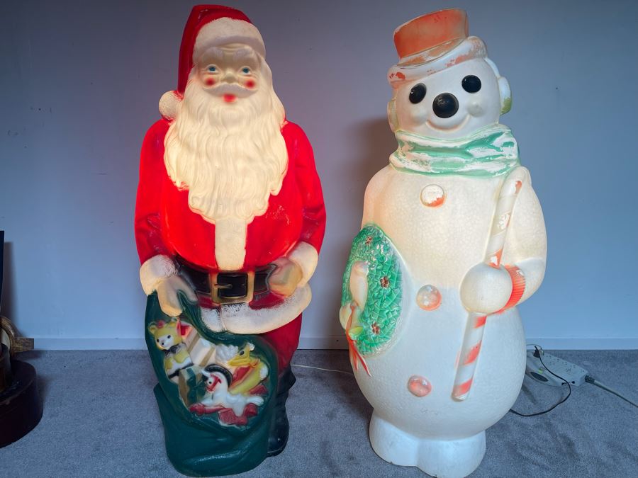 Vintage Empire Blow Mold Santa Claus And Snowman Outdoor Light Up Decorations