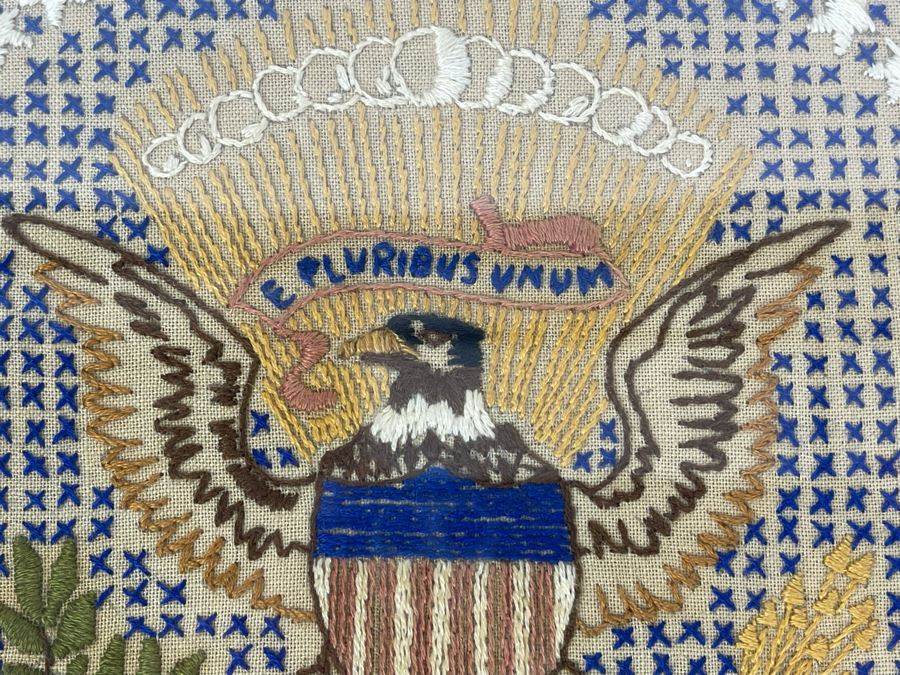 Vintage Framed United States Great Seal Needlepoint Embroidery 11 X 11 [Photo 6]