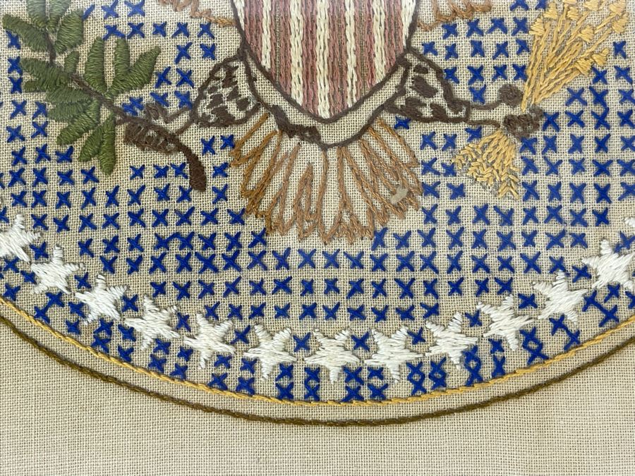 Vintage Framed United States Great Seal Needlepoint Embroidery 11 X 11 [Photo 5]