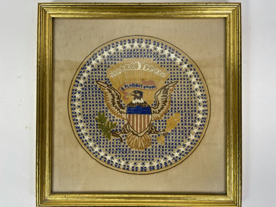 Vintage Framed United States Great Seal Needlepoint Embroidery 11 X 11 [Photo 2]