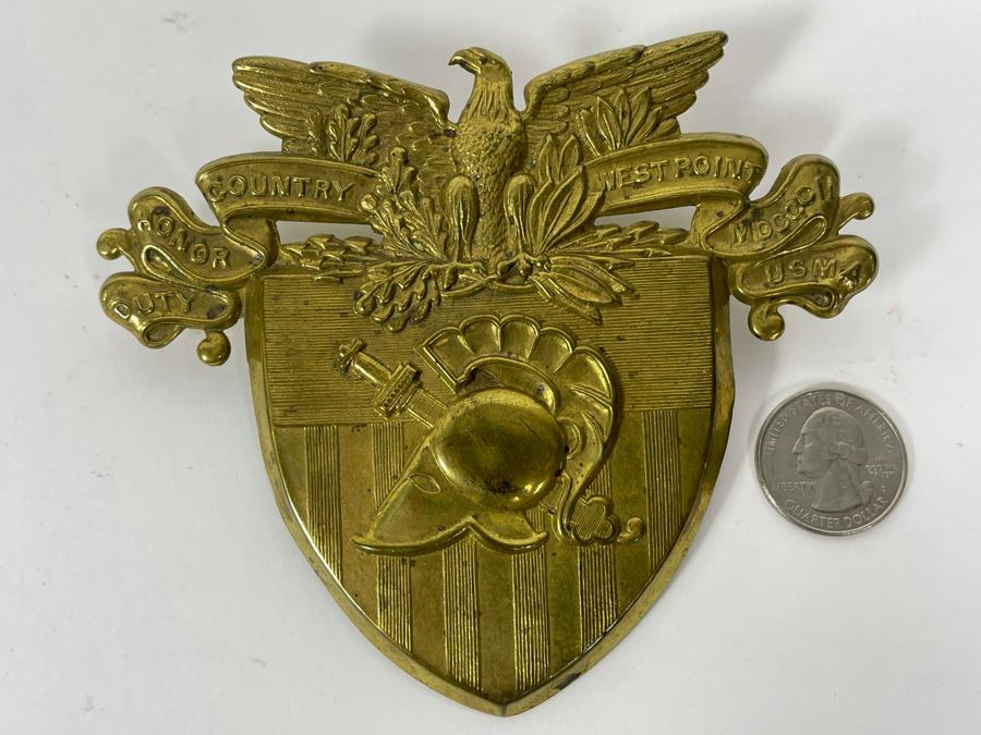 Vintage West Point Army Brass Hat Badge Duty Honor Country West Point MDCCCII USMA 5 X 4 [Photo 1]