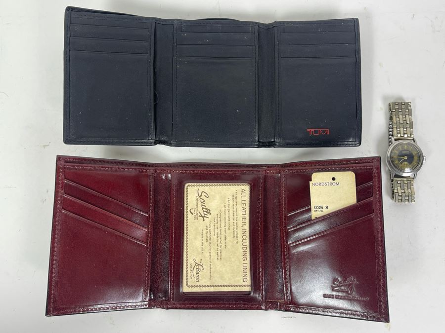 TUMI And Scully Leather Wallets And Eterna Waterproof Working Swiss Mechanical Watch