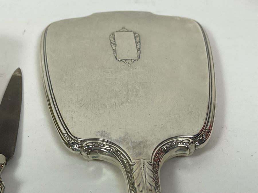 Sterling Silver Vanity Set With Handheld Mirror, Brush, File, Comb And Jars [Photo 9]