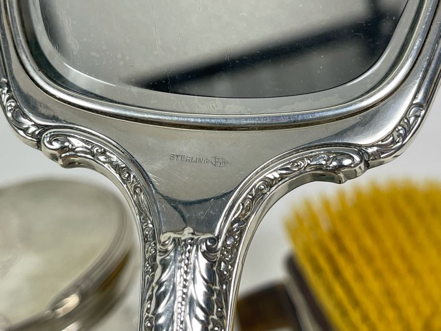 Sterling Silver Vanity Set With Handheld Mirror, Brush, File, Comb And Jars [Photo 10]
