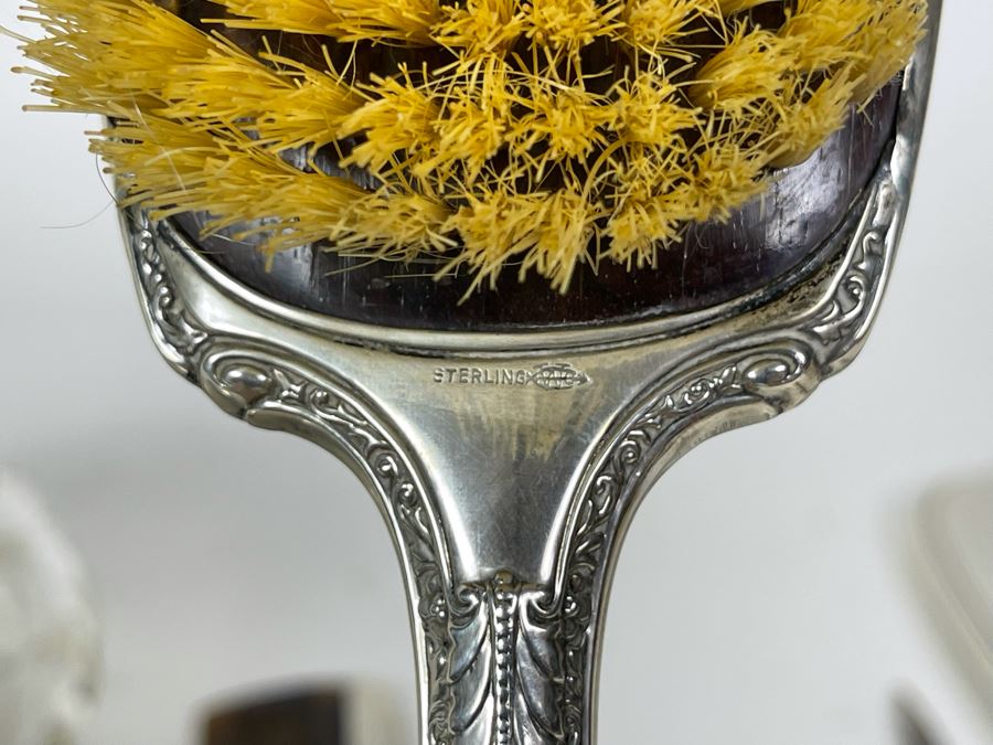 Sterling Silver Vanity Set With Handheld Mirror, Brush, File, Comb And Jars [Photo 8]