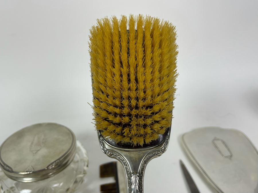 Sterling Silver Vanity Set With Handheld Mirror, Brush, File, Comb And Jars [Photo 7]