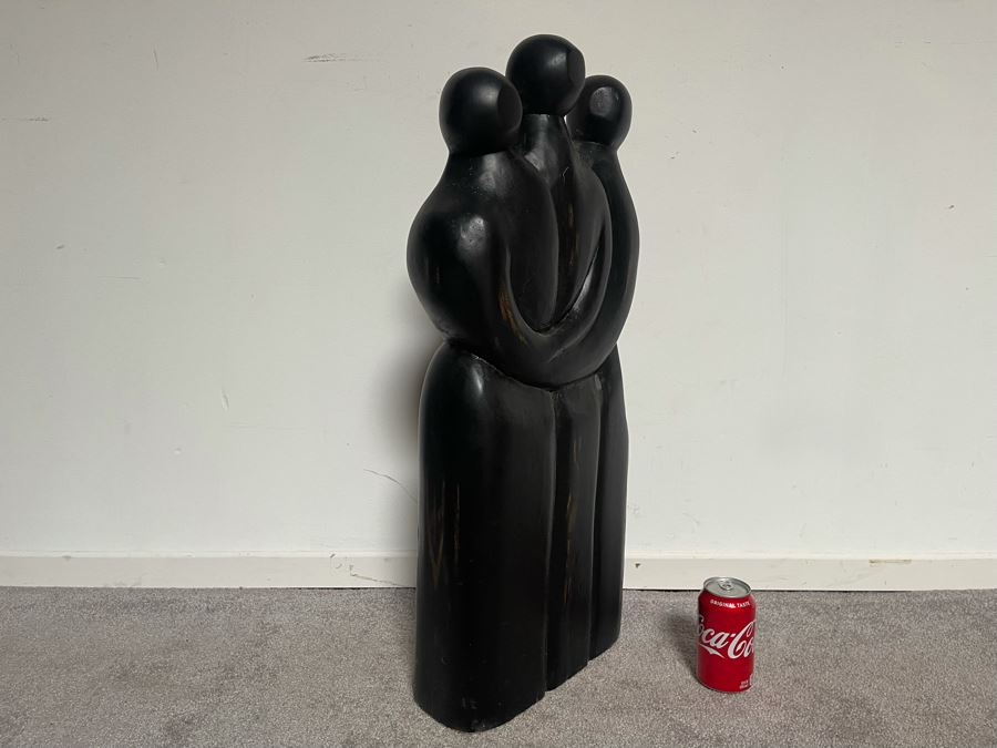 Large Wooden Sculpture Of Three Figures Embracing Each Other 12W X 4D X 29.5H [Photo 3]