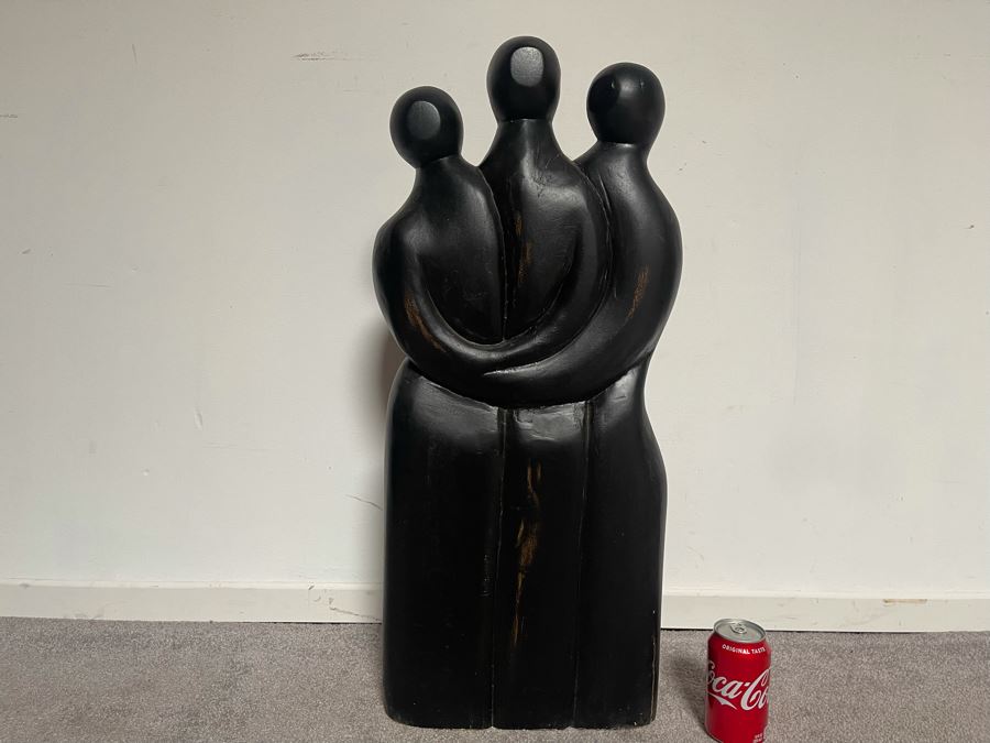 Large Wooden Sculpture Of Three Figures Embracing Each Other 12W X 4D X 29.5H [Photo 2]