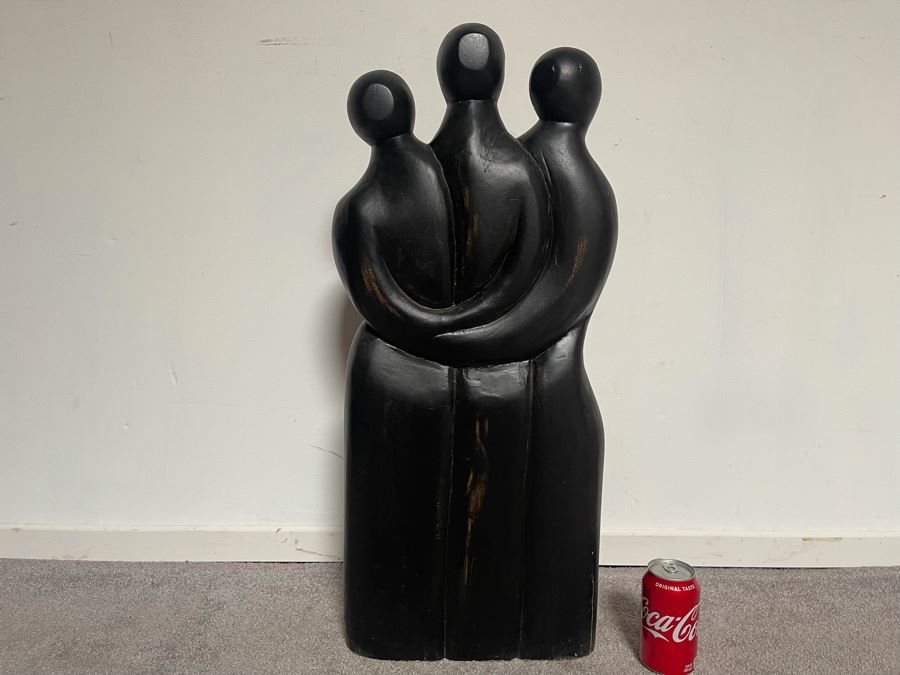Large Wooden Sculpture Of Three Figures Embracing Each Other 12W X 4D X 29.5H [Photo 1]