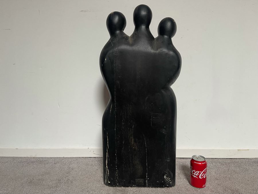 Large Wooden Sculpture Of Three Figures Embracing Each Other 12W X 4D X 29.5H [Photo 4]