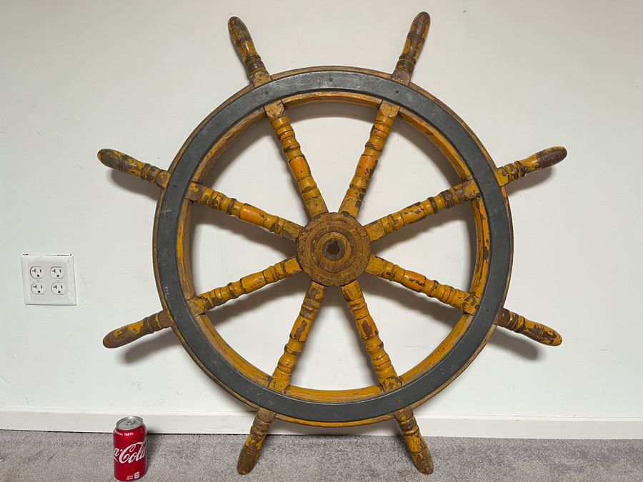 Antique Maritime Wooden / Steel Ship's Helm Wheel 42'W [Photo 9]