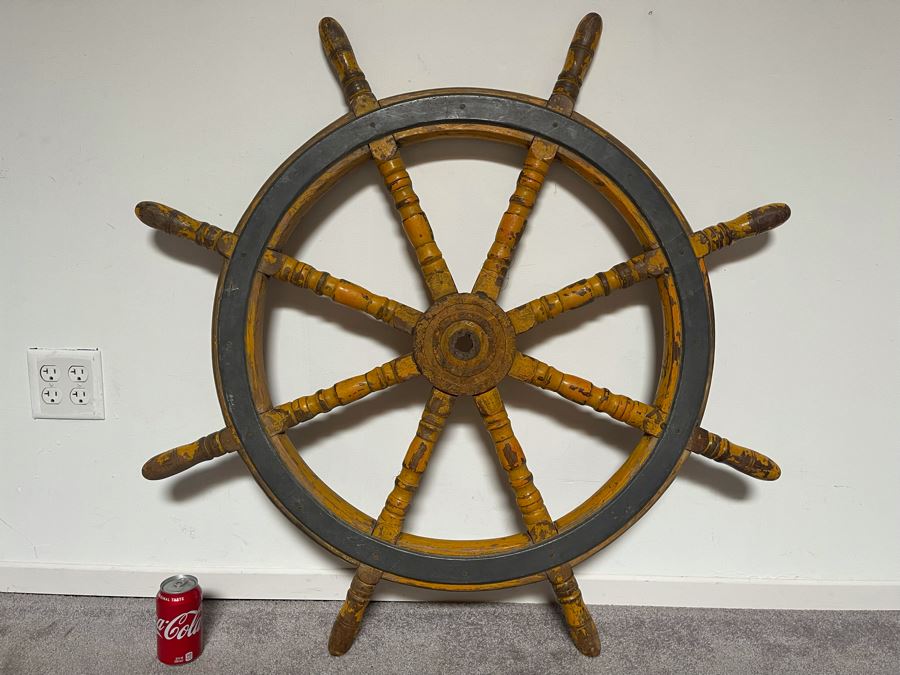Antique Maritime Wooden / Steel Ship's Helm Wheel 42'W [Photo 8]